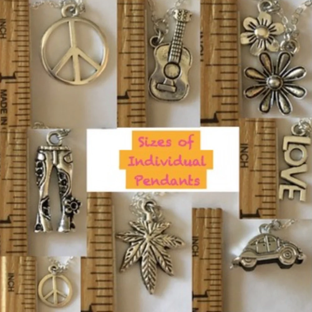 “Groovy Hippie" Handmade 2-Layer Necklace, Flower Power Peace Love Music VW Bug - Picture 13 of 15